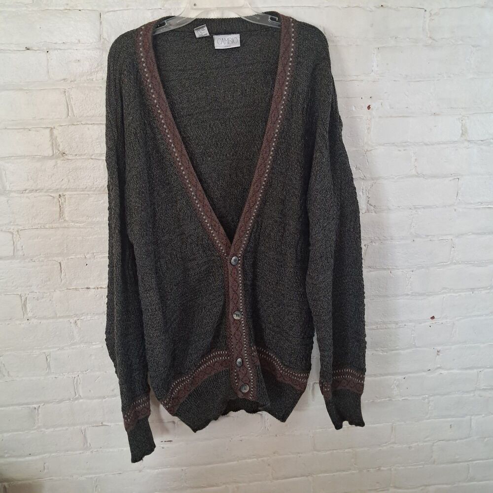 Cambio Italia Mens 1X Granpa Cardigan Wool Blend Grey Made In Italy Knit Vintage